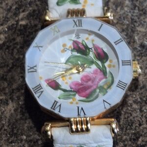 Vintage Quemex VIP 18K Gold Plated Floral Watch - Japan Movement -NWT